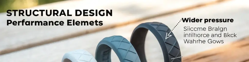 Different silicone wedding bands with varied textures and widths, illustrating structural design elements that affect silicone wedding bands performance
