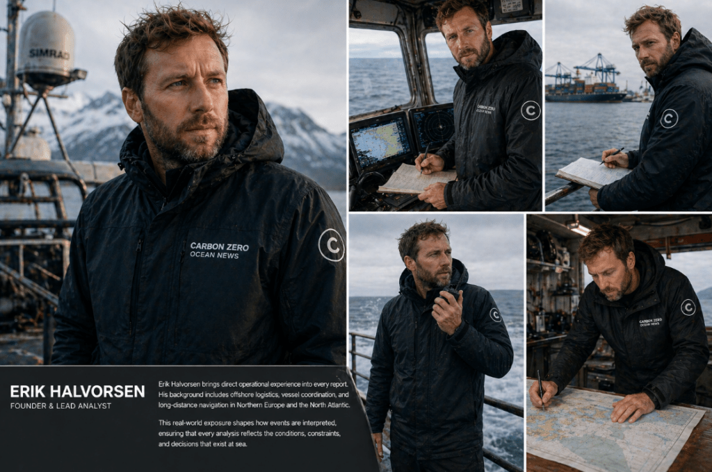 Carbon Zero ocean news platform profile of Erik Halvorsen analyzing maritime operations and field reporting
