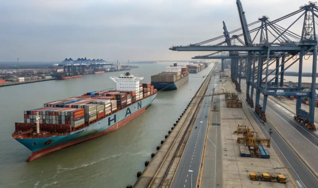 Large container ships at port with cranes and limited berth space, illustrating infrastructure mismatch in ports news and global port system capacity limits
