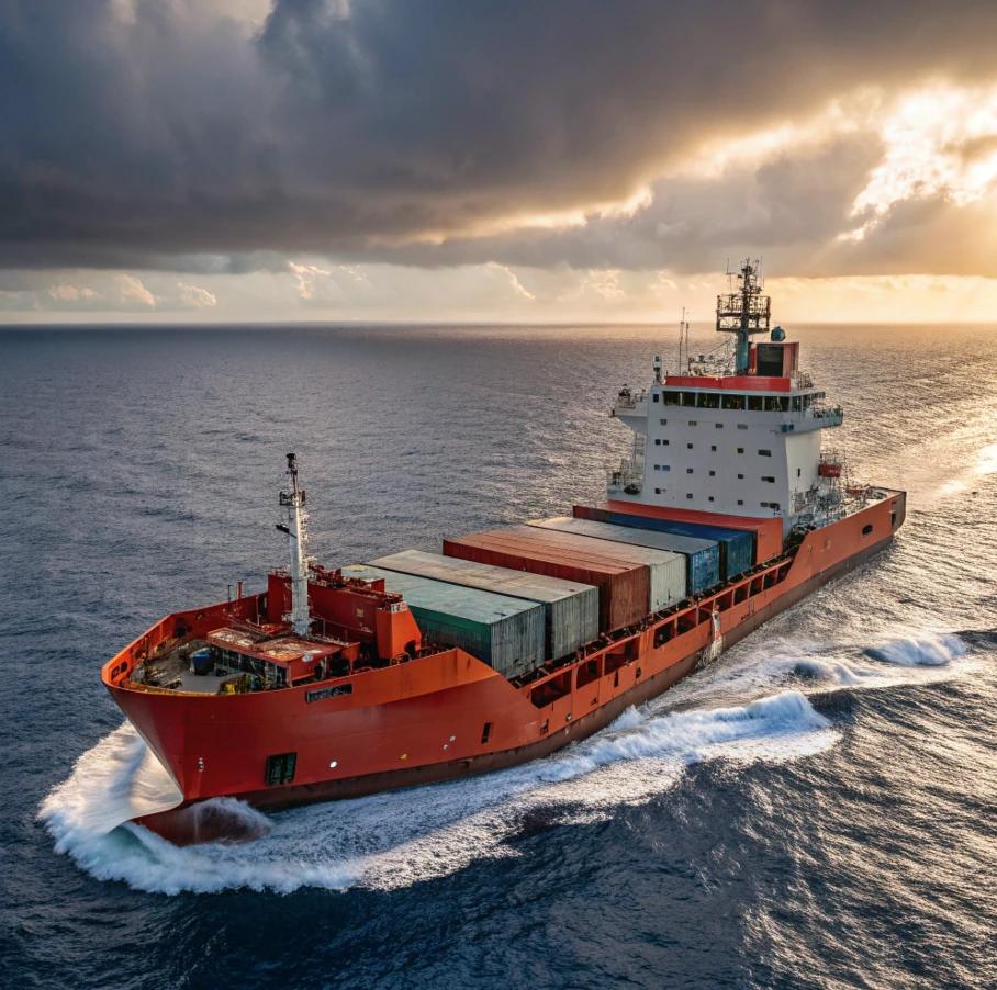 Offshore supply vessel carrying container cargo at sea under changing weather, illustrating vessel profile and operational role in cargo ship incident analysis
